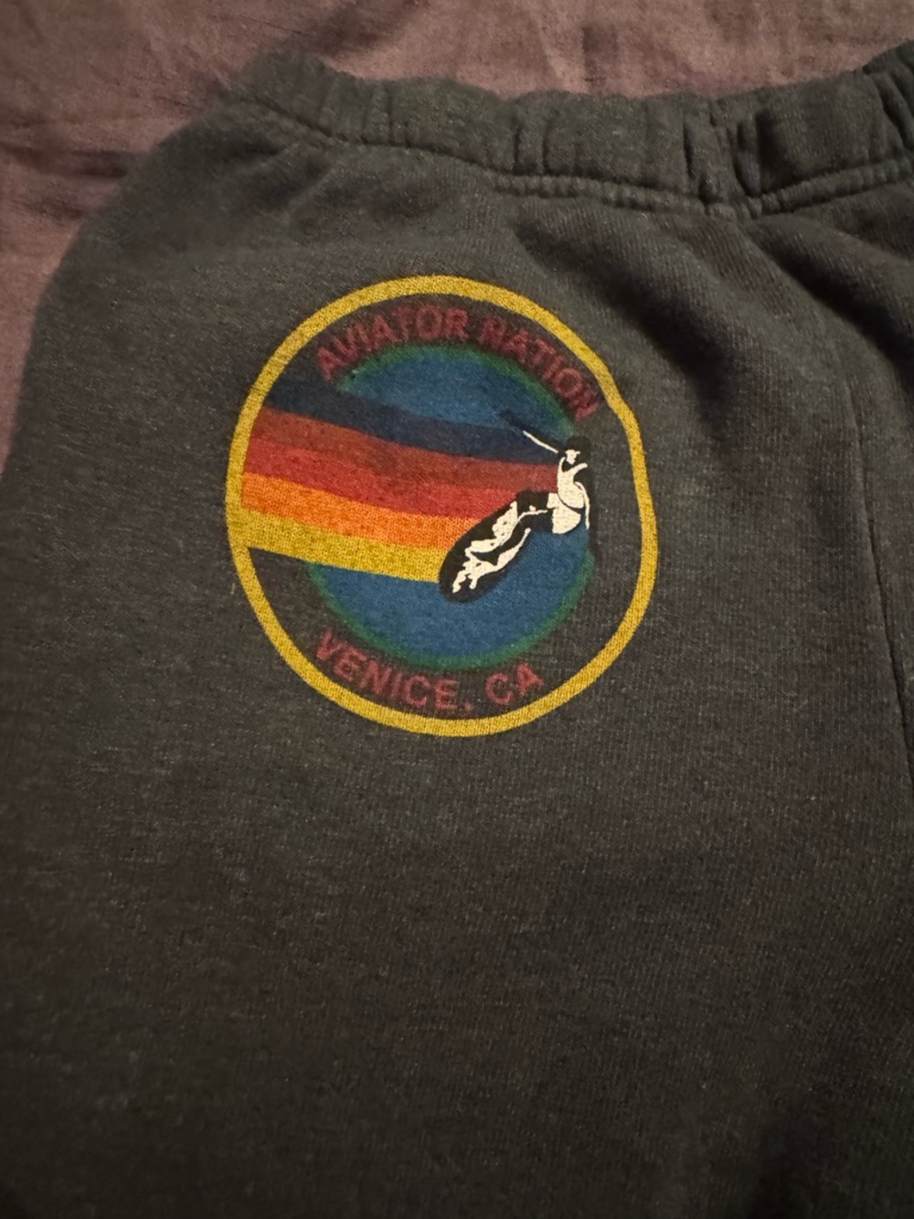 Aviator Nation Kids Charcoal Sweatpants with Retro Rainbow Logo